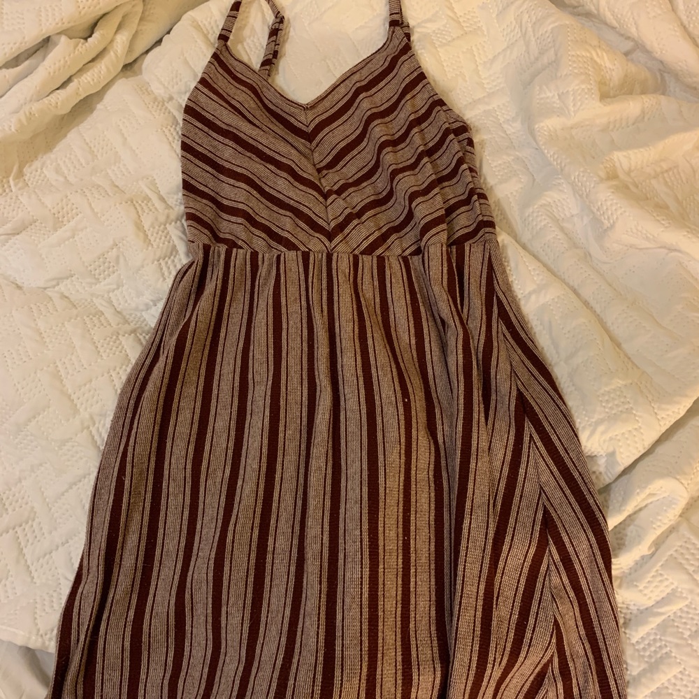 Burgundy and White Stripped Short Dress